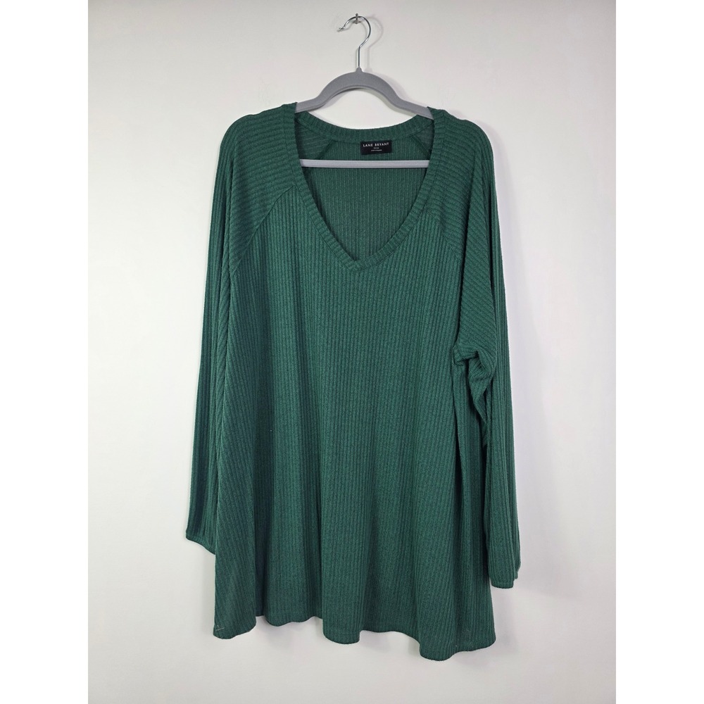 Lane Bryant Ribbed Tunic Top Size 22/24 Dark Green V-Neck Relaxed Fit